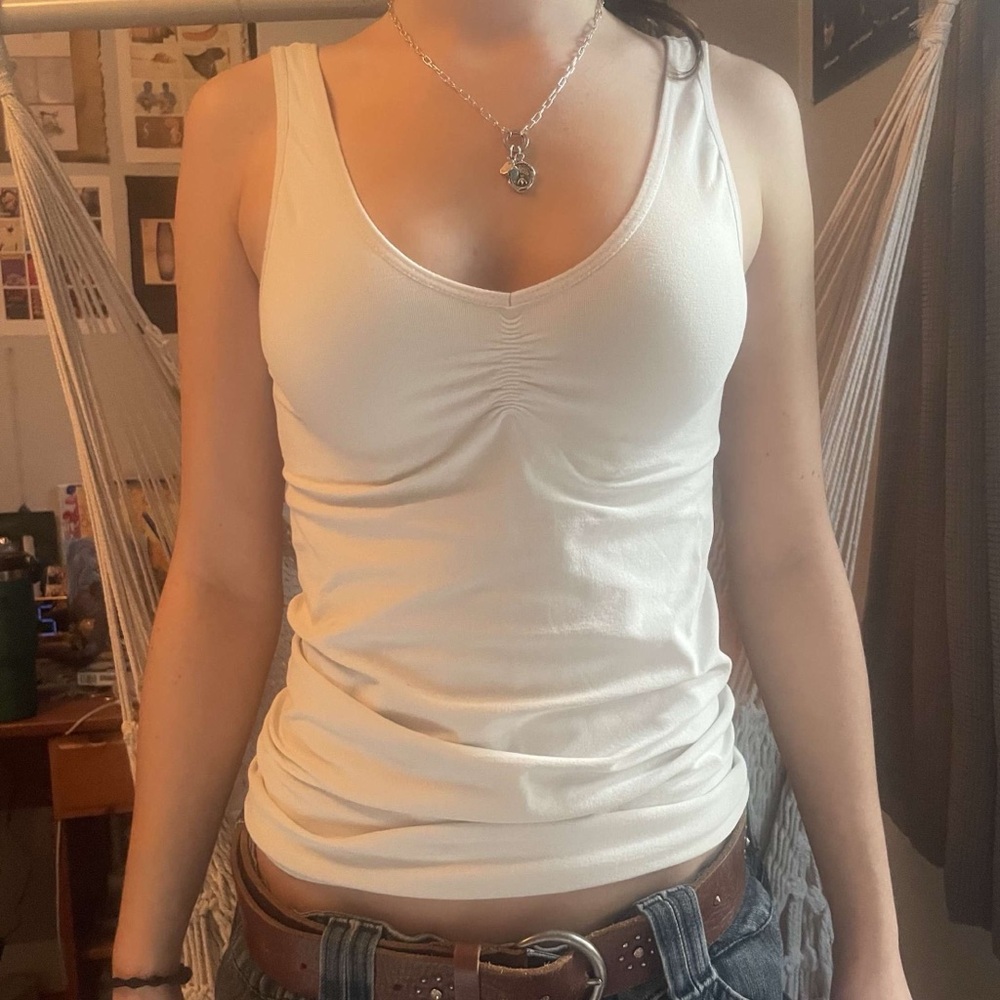 Cute white tank with rouche